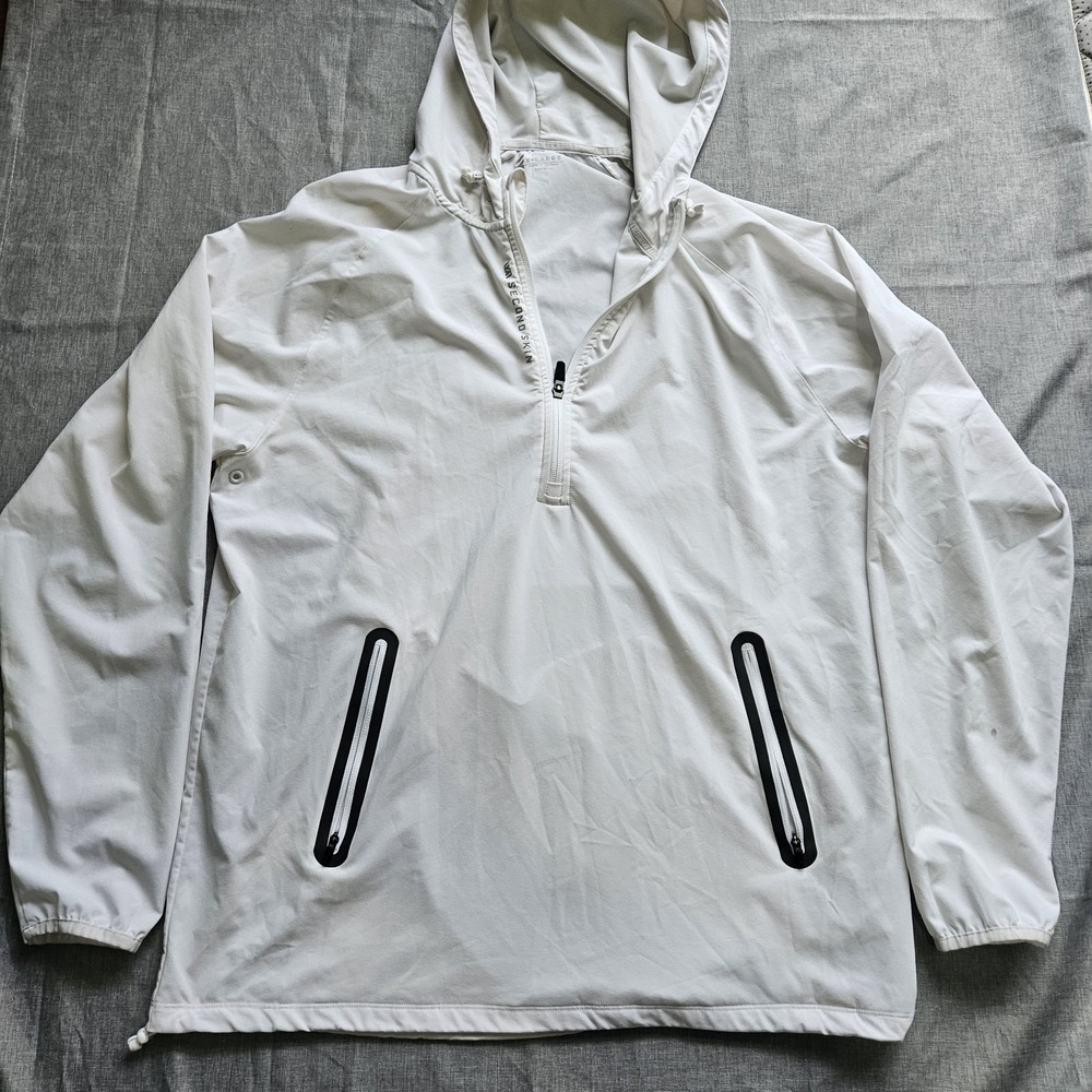 Second Skin Long Sleeve Hooded Shirt Men XLarge White Pullover Mock Neck Gym Run
